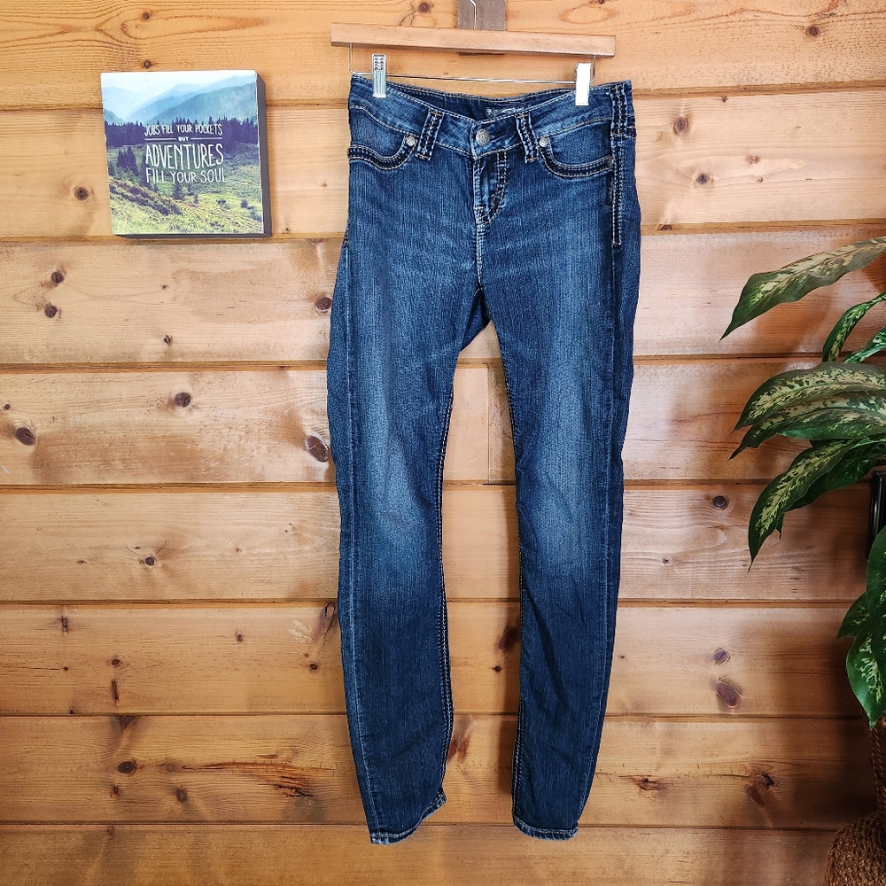 Silver 💜 Suki Jegging Stretch Skinny Jeans Embroider Thick Stitch Bling 28 X30"